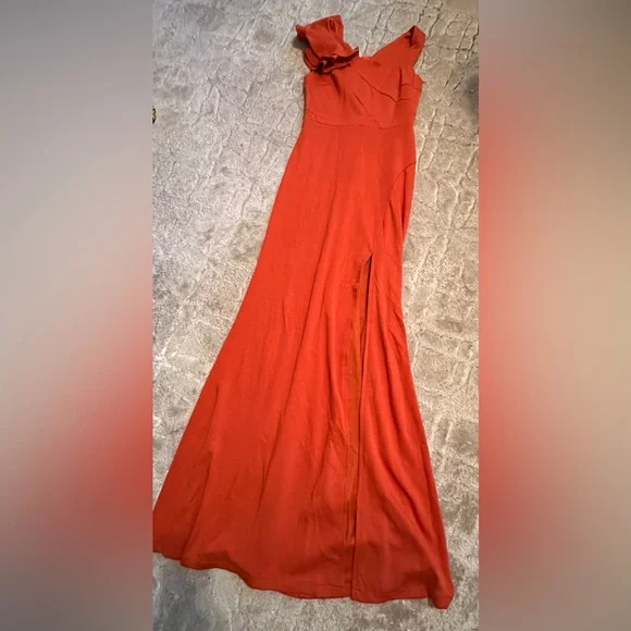 bridesmaid maxi dress with sleeves A-Line/Princess V-Neck Long Sleeves Chiffon Long Bridesmaid Dresses With Ruffles Split Side Salmon